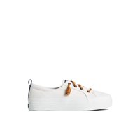 Main view of White Textile Canvas Crest Triple Sneaker Vulcanized Sneaker Mule for women. 